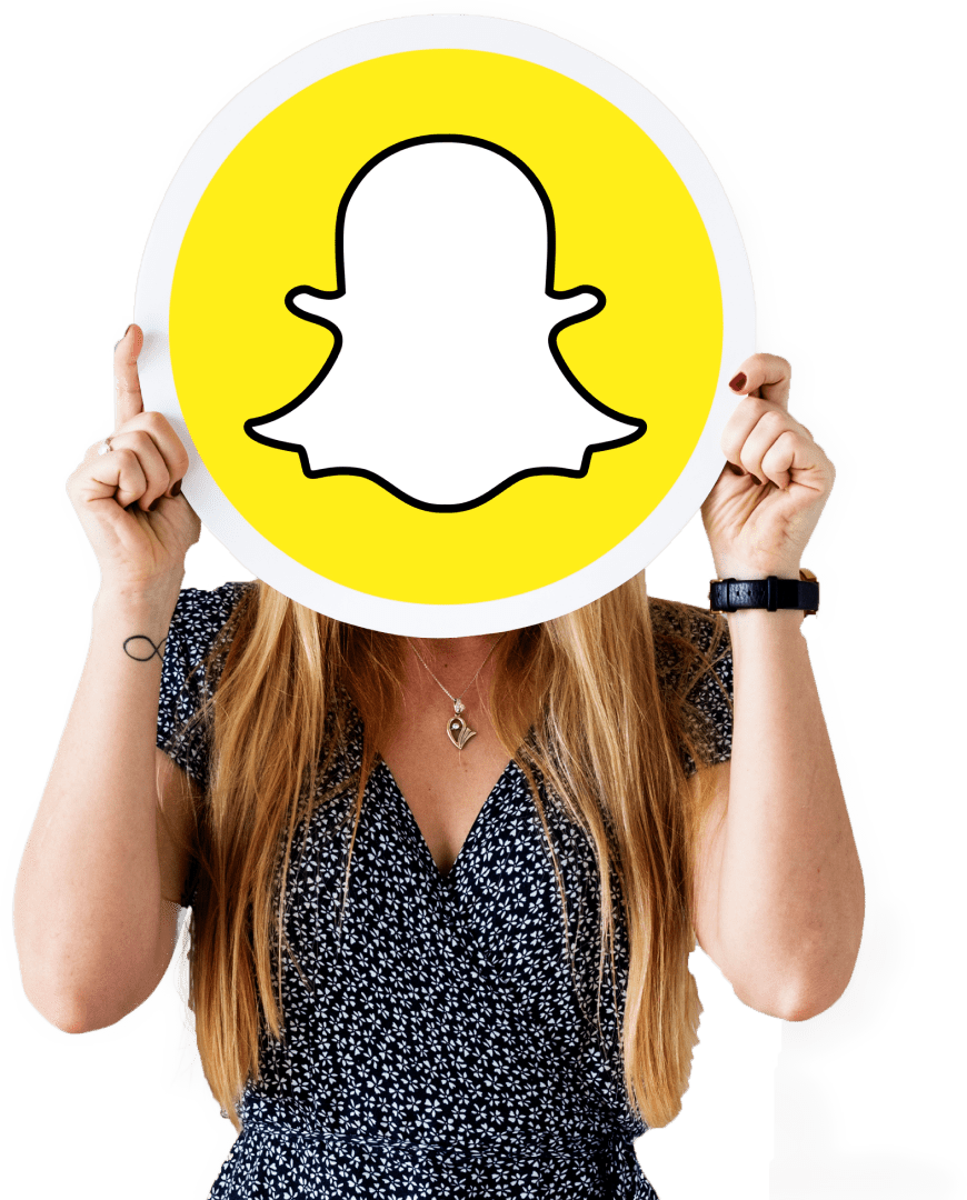 Lady holding the snapchat logo