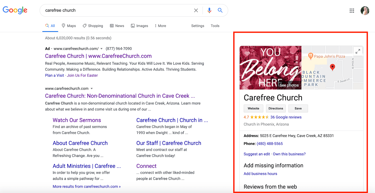 Knowledge Panel Search Result Example