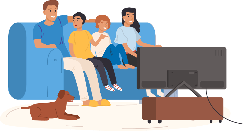 Cartoon Family watching TV