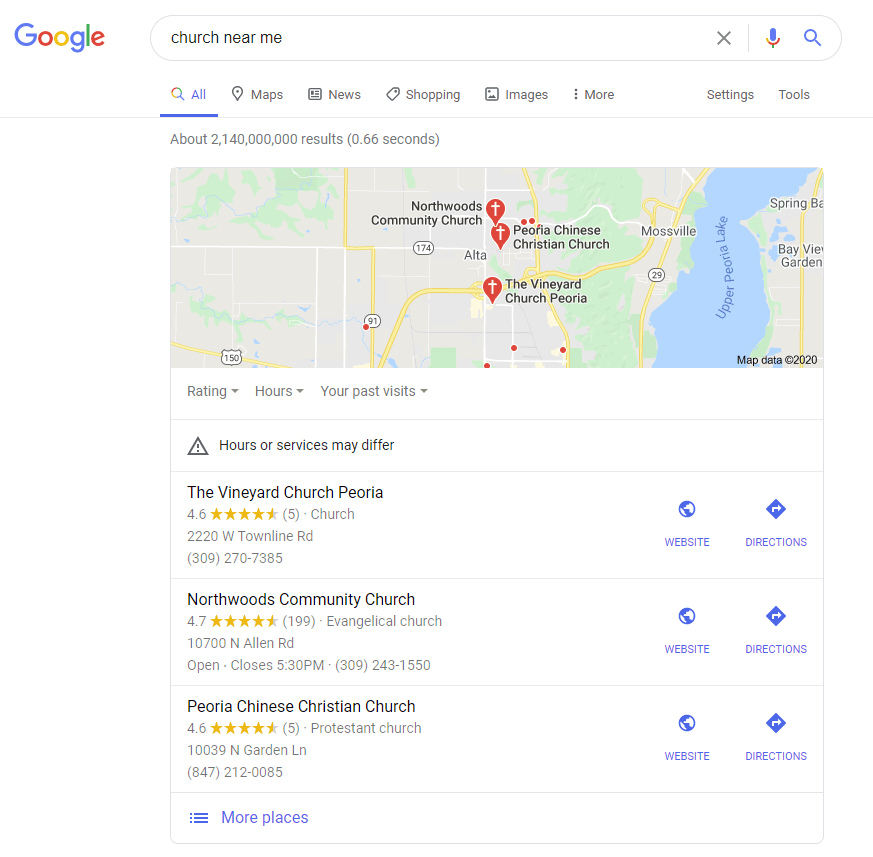 Local Pack SERP Example