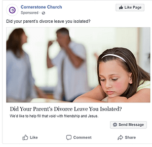 Church facebook ad millennial focus group ad